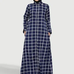 MOMIN LIBAS Checked Shirt Collar Long Sleeves Abaya Burqas-picture-31