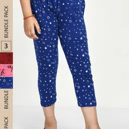 IndiWeaves Girls Pack Of 3 Printed High Rise Pure Cotton Capris-picture-36
