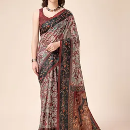 Tasarika Ethnic Motifs Printed Pure Silk Saree with Tassels-image-17