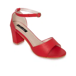 Funku Fashion Red Block Heels with Buckles-image-39