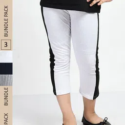 IndiWeaves Girls Pack Of 3 Colourblocked High Rise Pure Cotton Capris-picture-35