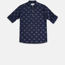 Pantaloons Junior Boys Navy Blue Printed Regular Fit Party Shirt-picture-12