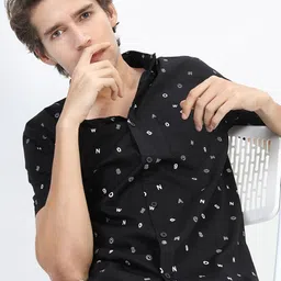 KETCH Men Black Printed Cotton Slim Fit Casual Shirt-picture-28