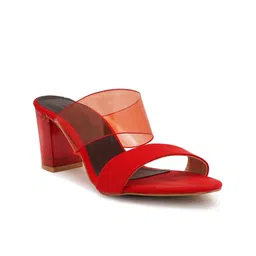 SCENTRA Women Red Solid Party Block Sandals with Bows-picture-10