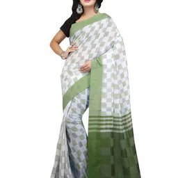 Crochetin Checked Pure Cotton Saree-image-7