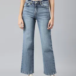 Xpose Women Blue Comfort Wide Leg High-Rise Heavy Fade Stretchable Jeans-image-15