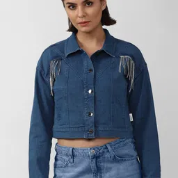 FOREVER 21 Women Blue Crop Denim Jacket-picture-41