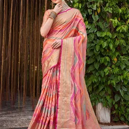 KALINI Ethnic Motifs Woven Design Zari Leheriya Saree image 5