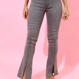 Tokyo Talkies Women Grey Bootcut Slash Knee Heavy Fade Jeans-image-85