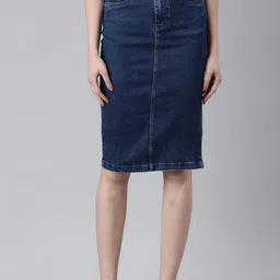 SHOWOFF Denim Knee-Length Pencil Skirt-picture-12