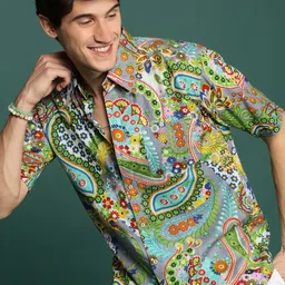 Sangria Modern Spread Collar Printed Pure Cotton Short Sleeves Shirt-picture-15