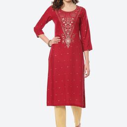Rangriti Women Pink Ethnic Motifs Embroidered Flared Sleeves Thread Work Kurta-picture-17