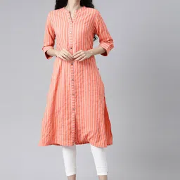 Samhitas Striped Thread Work A-Line Dobby Kurta-picture-12