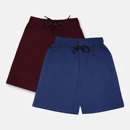 CHIMPRALA Boys Pack Of 2 Blue & Maroon Solid Cotton Outdoor Shorts-picture-35