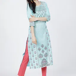 Vishudh Women Blue Ethnic Motifs Printed Kurta-image-26