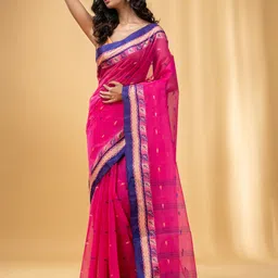 Charukriti Ethnic Motifs Woven Design Pure Cotton Taant Saree-image-99