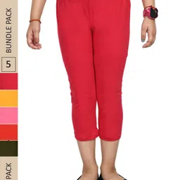 IndiWeaves Girls Pack Of 5 Mid-Rise Cotton Capris-image-32