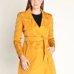 HONNETE Women Gold-Toned Solid Trench Coats-picture-29