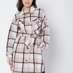 Vero Moda Women Purple Checked Knee-Length Overcoat-image-10