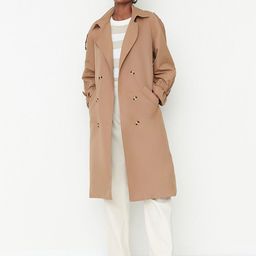 Trendyol Women Beige Solid Longline Coat-picture-7