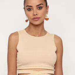 Sugathari Women Nude Round Neck Collarless Sleeveless Slim Fit Crop Top-picture-18