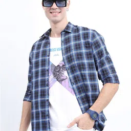 HIGHLANDER Men Slim Fit Tartan Checked Casual Cotton Shirt-picture-23