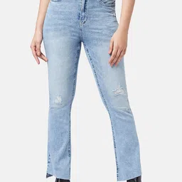 SF JEANS by Pantaloons Women Flared Cotton High-Rise Mildly Distressed Light Fade Jeans-picture-40