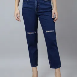 GUTI Women Slim Fit High-Rise Slash Knee Stretchable Light Fade Cropped Jeans-picture-23