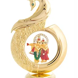 INTERNATIONAL GIFT Gold-Toned Peacock And Radha Krishna Car Dashboard Showpiece-picture-31