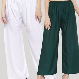 Clora Creation Pack of 2 Women White & Green Solid Viscose Rayon Palazzos-picture-15