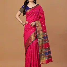 JUST FASHION Ethnic Motifs Zari Art Silk Banarasi Saree-picture-12