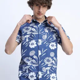 HIGHLANDER Men Navy Blue Slim Fit Floral Printed Casual Shirt-picture-24