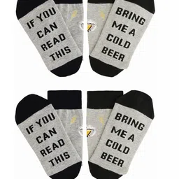 EL REGALO Pack of 2 Grey & Black Patterned Calf Length Socks-image-33