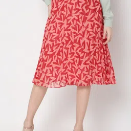 Vero Moda Women Pink Printed & Accordion Pleated A-Line Skirts-picture-45