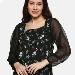GLORY & I Black Floral Print Georgette Top-picture-10