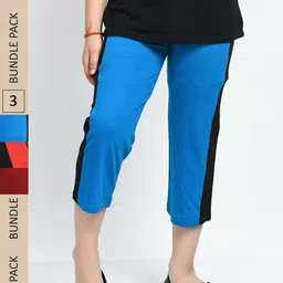 IndiWeaves Girls Pack Of 3 Colorblocked Mid-Rise Cotton Capris-picture-40