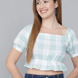 FLAMBOYANT Checked Cinched Waist Crop Top-image-0