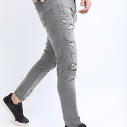 HIGHLANDER Men Grey Tapered Fit Mildly Distressed Heavy Fade Stretchable Jeans-picture-41