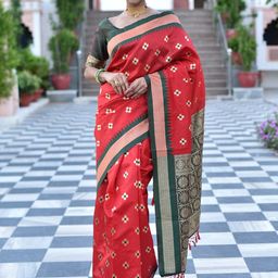 anouk rustic Anouk Red & Gold-Toned Woven Design Zari Detailed Art Silk Banarasi Saree-picture-17