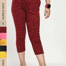 IndiWeaves Girls Pack of 5 Printed High Rise Pure CottonCapris-picture-41