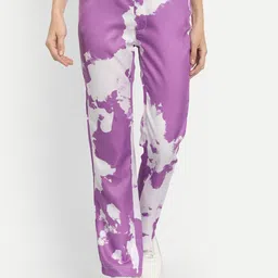 iki chic Women Purple Comfort Straight Fit Mildly Distressed Printed Jeans-picture-14