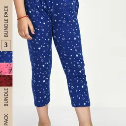 IndiWeaves Girls Pack Of 3 Printed High Rise Pure Cotton Capris-picture-33