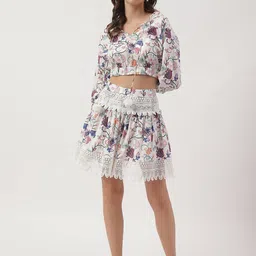 Marks & Spencer Floral Printed Lace Up Mini-Length Pure Cotton Skirt-picture-37