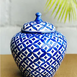 Folkstorys White & Blue Printed Kalapi Pottery Vase-picture-28