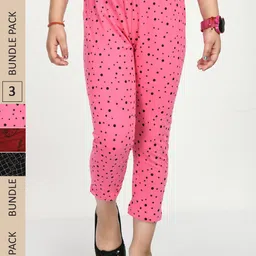 IndiWeaves Girls Pack of 3 Printed High Rise Pure Cotton Capris-image-64