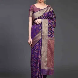 JUST FASHION Ethnic Motifs Woven Design Zari Saree-image-65