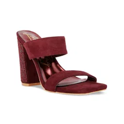London Rag Burgundy Embellished Suede Party Block Heels-picture-22