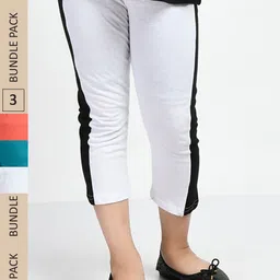 IndiWeaves Girls Pack Of 3 Colourblocked Mid Rise Pure Cotton Capris-picture-38
