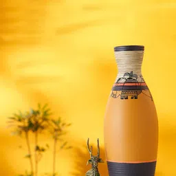 AAKRITI ART CREATIONS Mustard Yellow & Black Madhubani Earthen Vase Tattoo Art-picture-40