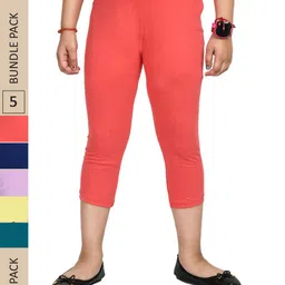 IndiWeaves Girls Pack Of 5 High Rise Pure Cotton Capris-picture-40